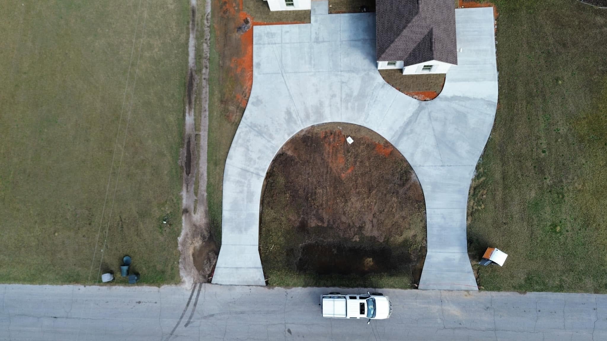 Circular concrete driveway aerial view